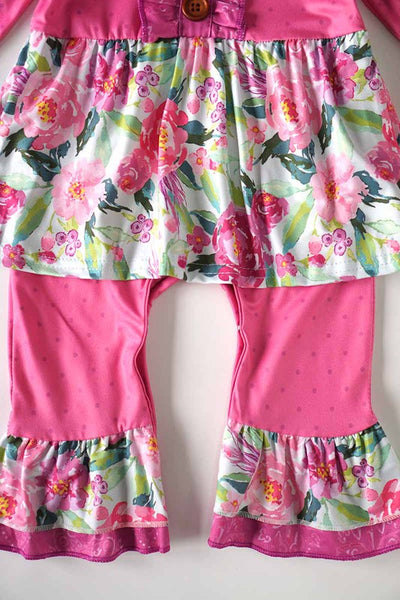 pink floral ruffle baby romper