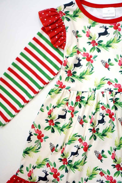 reindeer red and green stripe dress