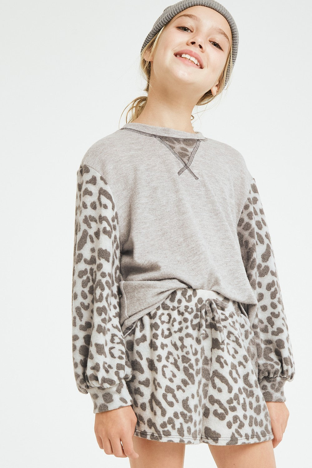 gray leopard knit sweater