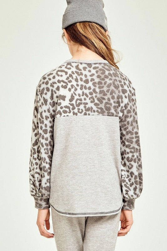 gray leopard knit sweater