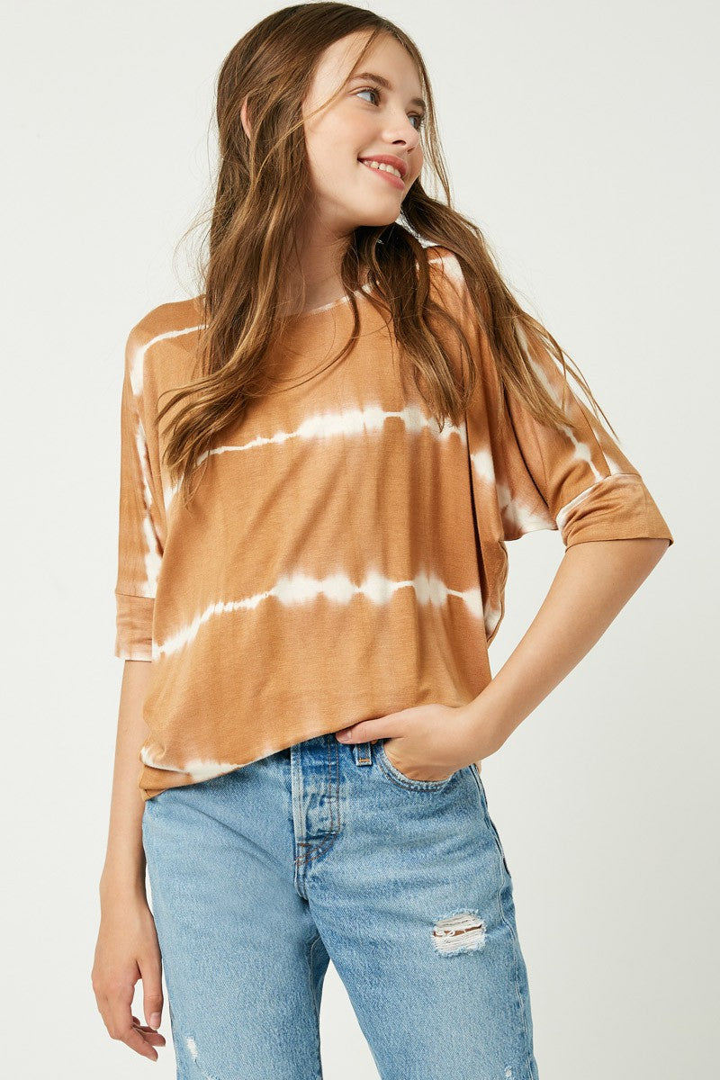 brown tie dye relaxed top