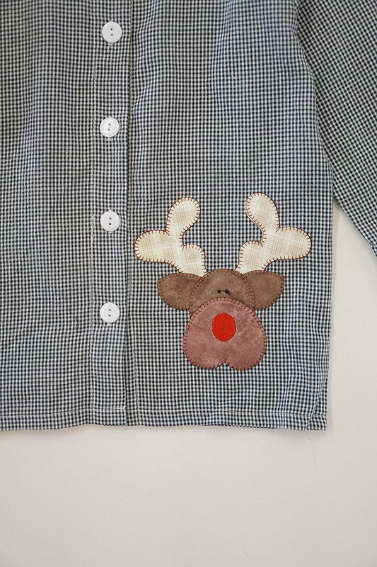 reindeer christmas boy button up shirt