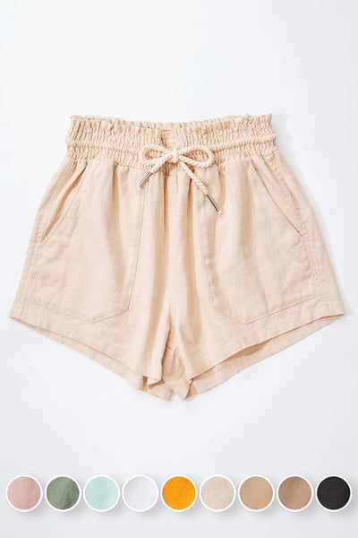 khaki drawstring linen shorts