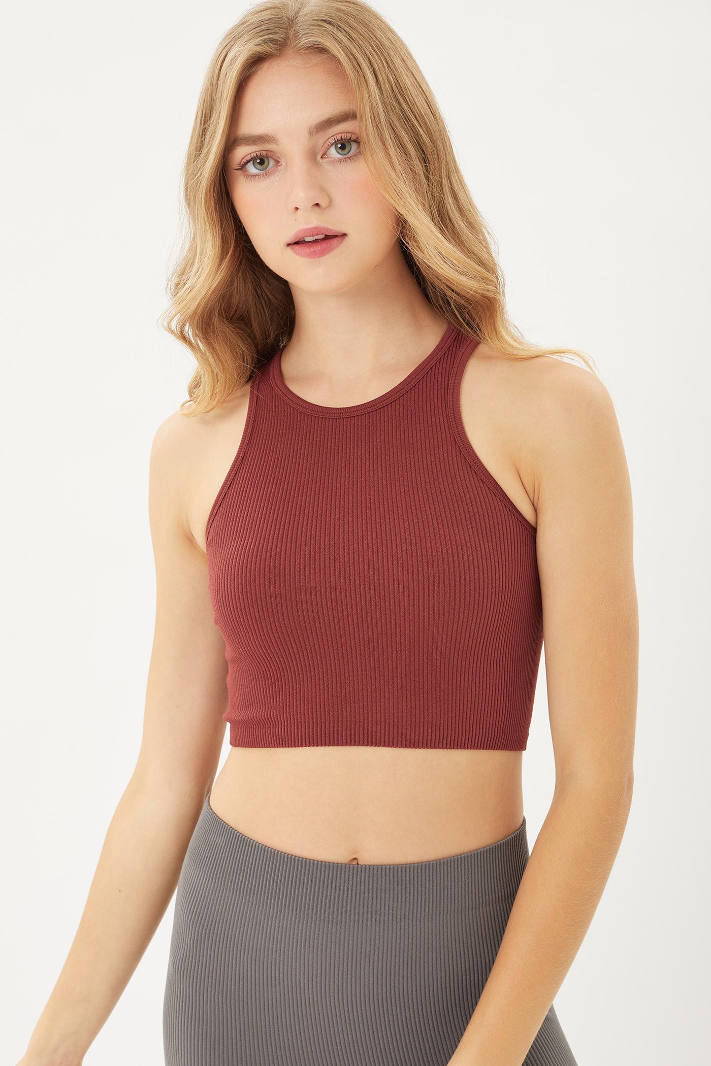 beetroot melanie knit solid cropped tank top