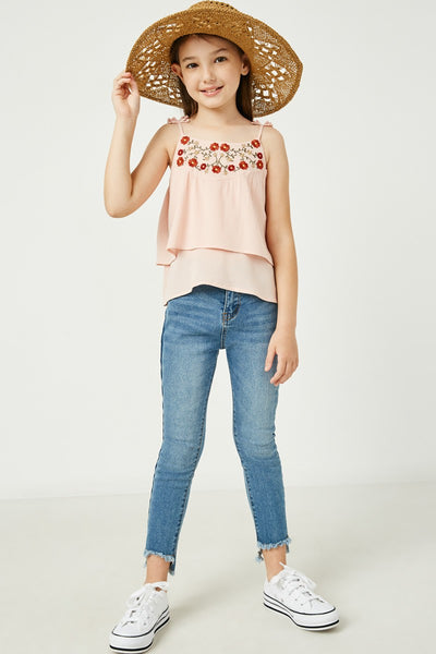 pink embroidered tiered pink tank