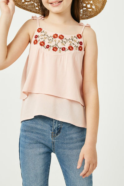 pink embroidered tiered pink tank