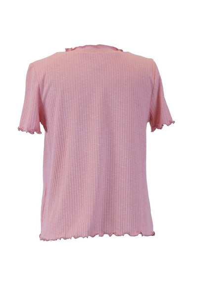 coral ribbed top with lettuce hem