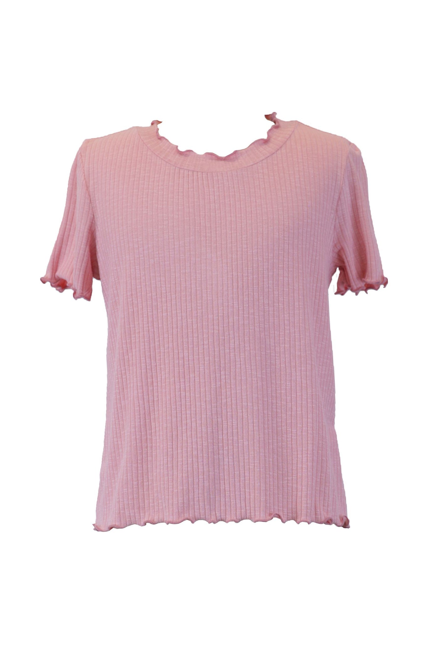 coral ribbed top with lettuce hem