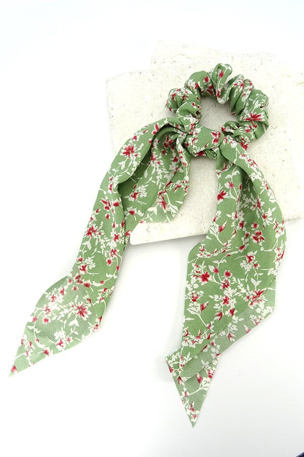 green ditzy floral hair scrunchie scarf