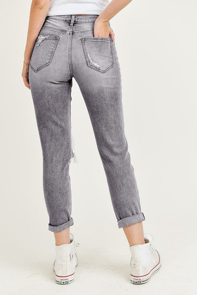 distressed relaxed grey roll up jean