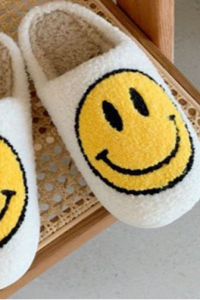 happy face white slippers