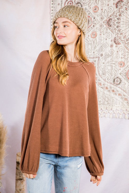 cocoa solid waffle knit comfy top
