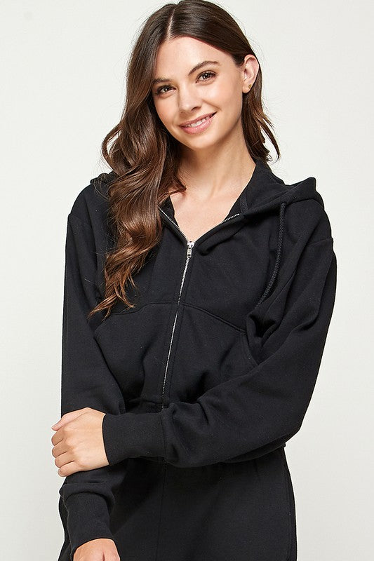 black fleece oversized crop hoodie