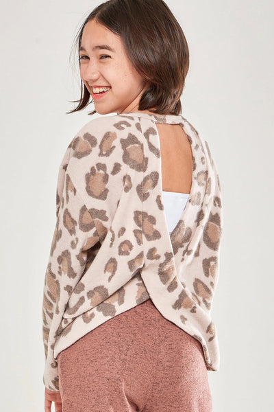 blush leopard twist open back sweater