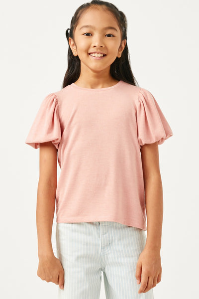 girls pink puff sleeve t shirt