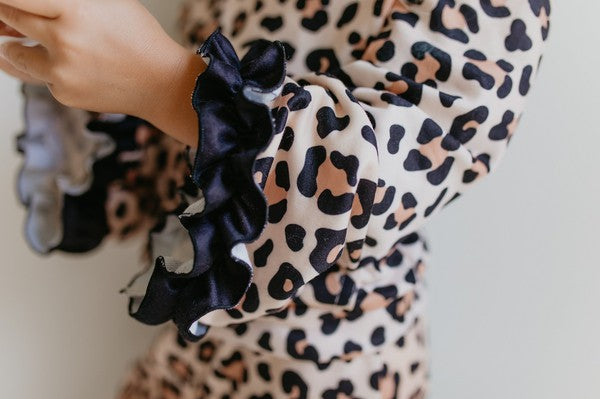leopard ruffle hooded set