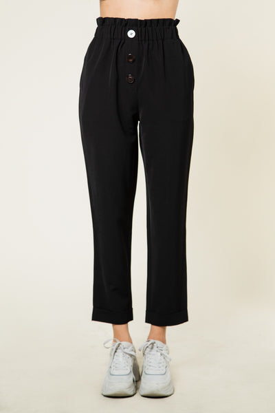 black paperbag cropped roll up pants