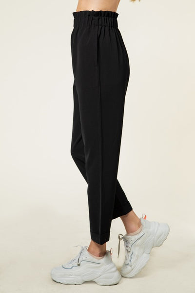 black paperbag cropped roll up pants