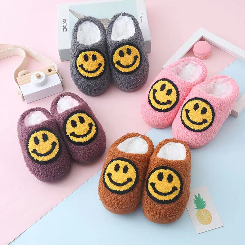 baby cute curly sherpa smiley slippers