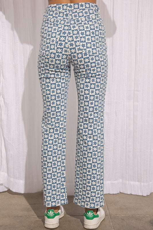 checkered floral print pants