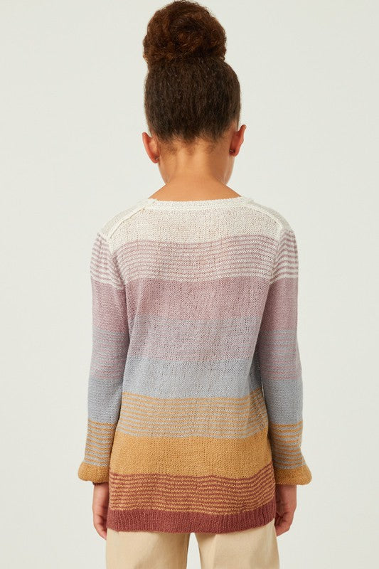 girls mauve gradient mixed stripe sweater