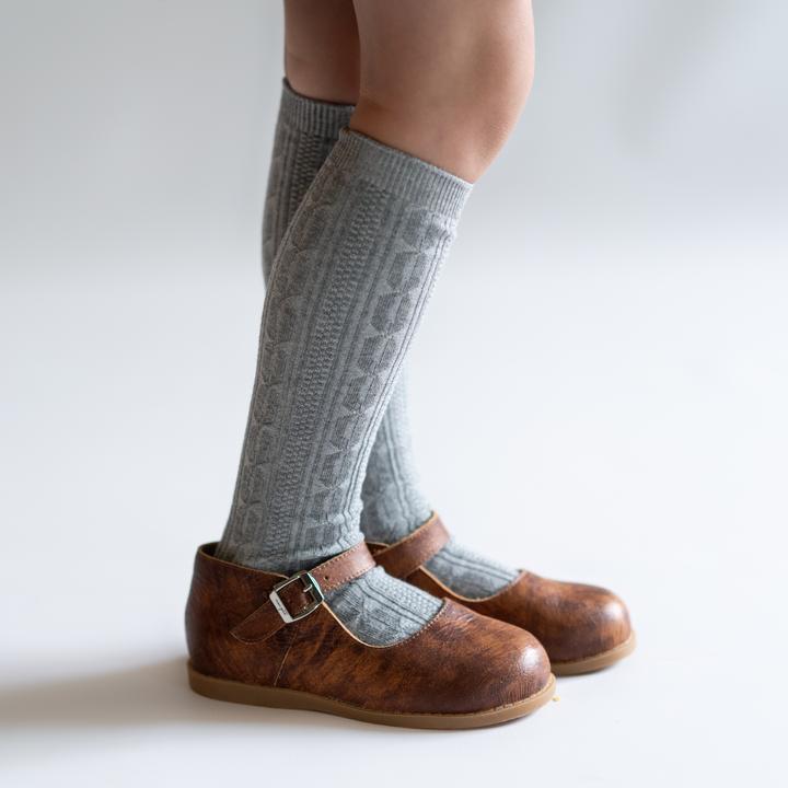 grey knit knee high socks