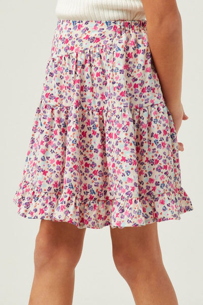 pink ditsy floral ruffle skirt