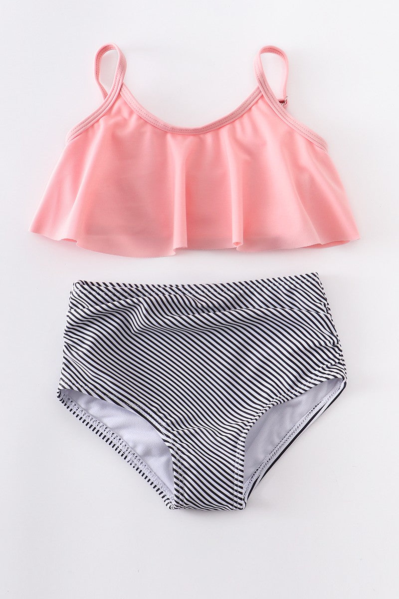 pink stripe ruffle 2 pc swimsuit