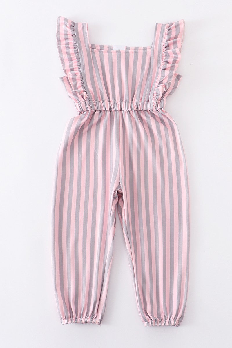 pink stripe ruffle jumpsuit
