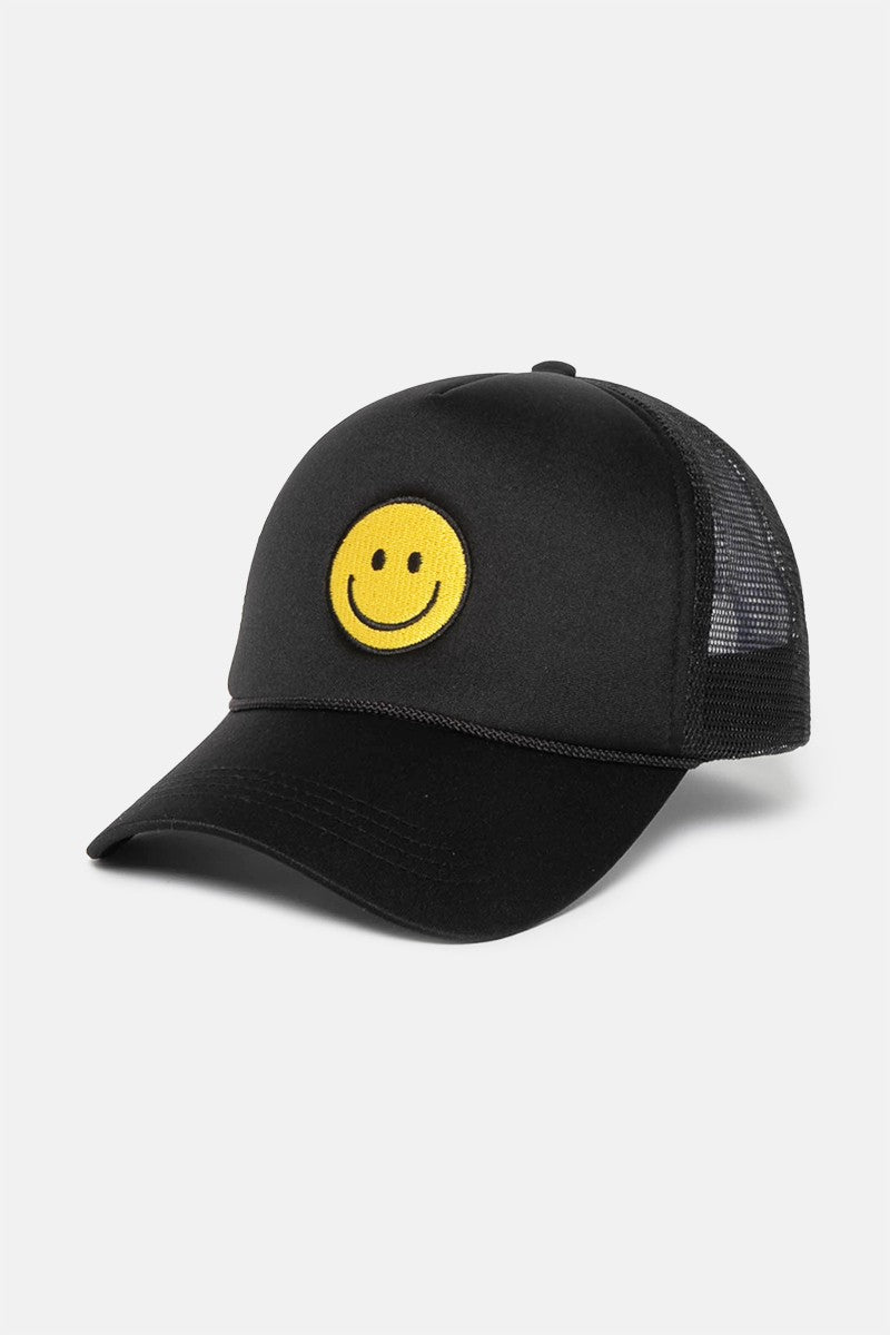 black happy face trucker hat