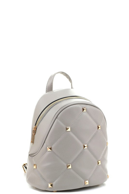gray stud accent quilted medium backpack