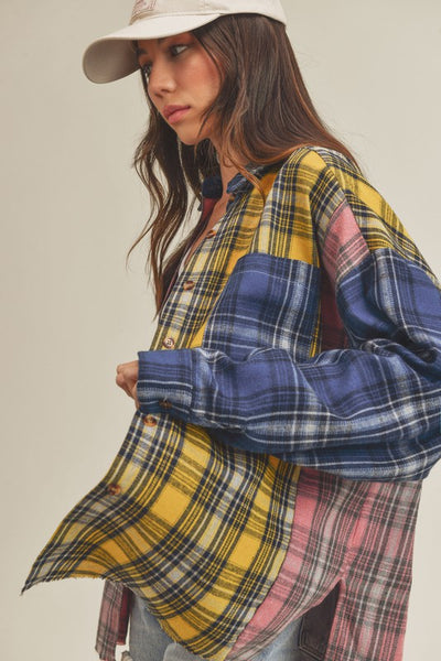 pink/blue/yellow oversized lightweight flannel