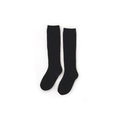 black cable knit knee high socks