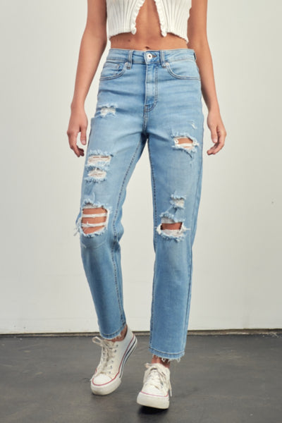 skies are blue high rise distressed crop jean