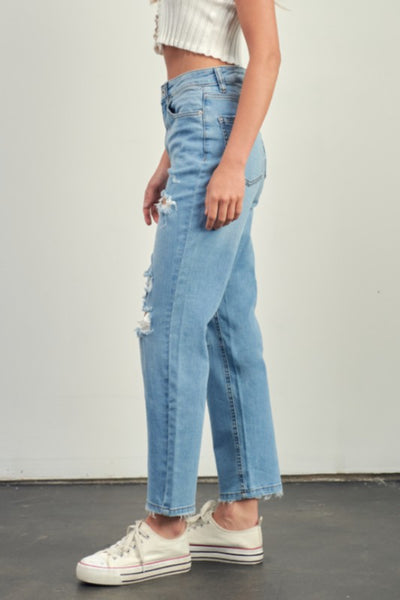 skies are blue high rise distressed crop jean