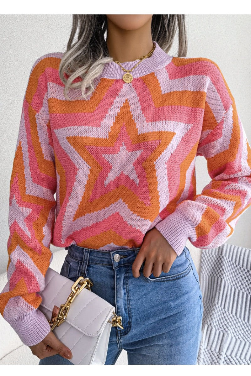 pink multi star sweater