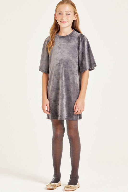 gray bell sleeve a-line velvet dress