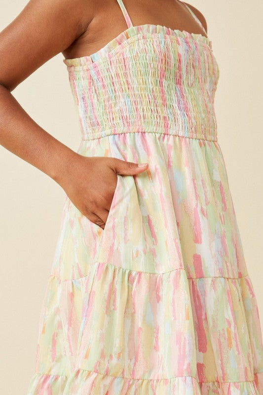 girls watercolor pink tiered dress