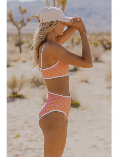 orange check swim bottom