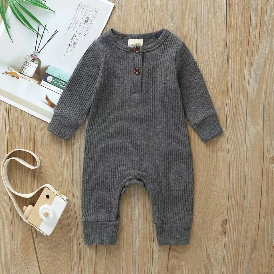 charcoal ribbed button down knit romper