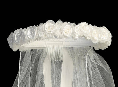 30" white veil w/ satin and organza flowers