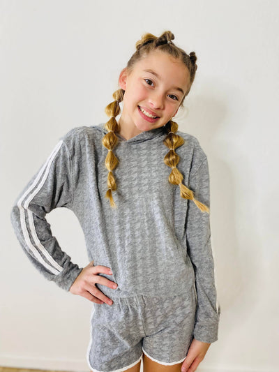 tractr girls gray french terry houndstooth athletic hoodie