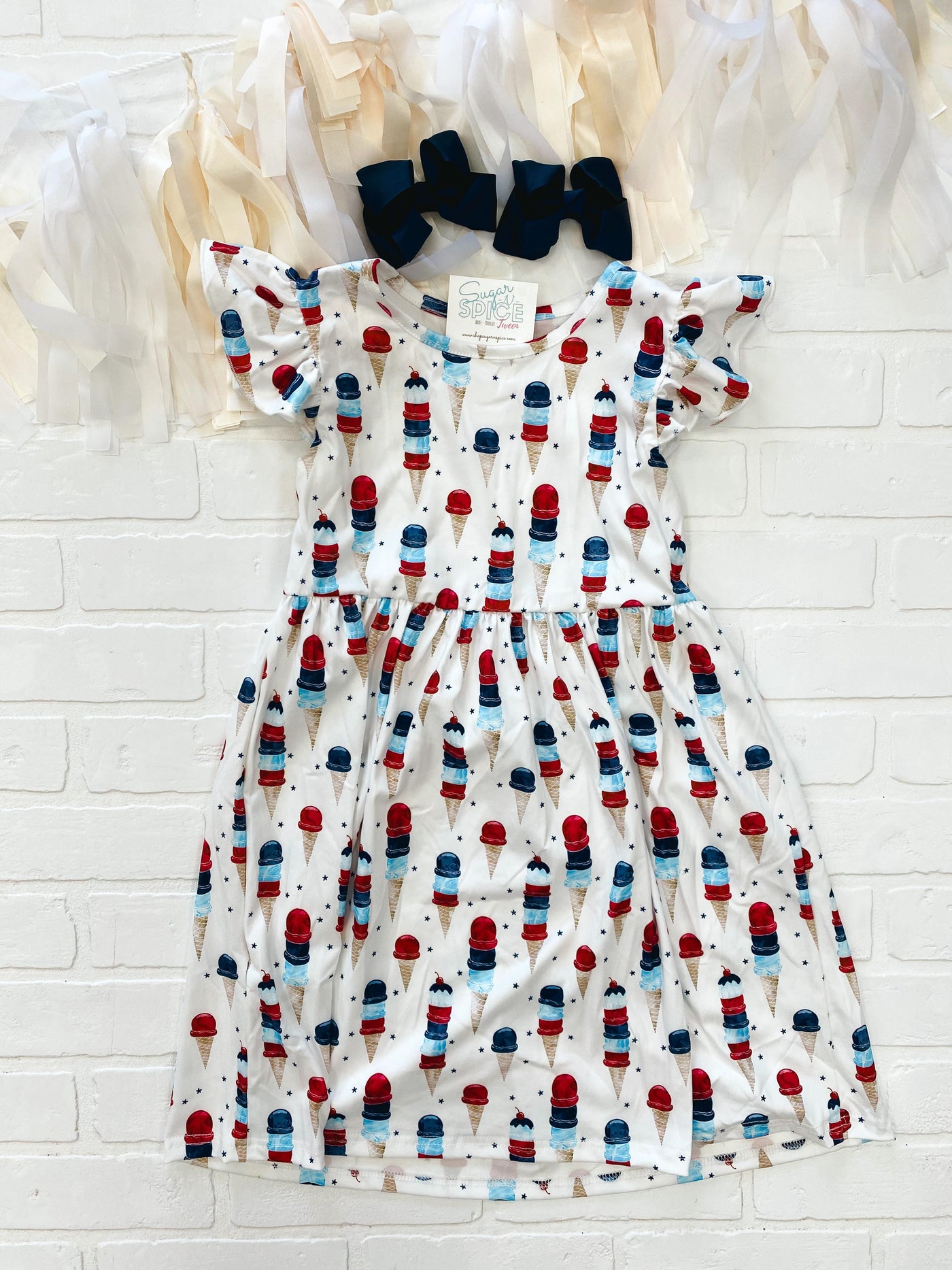 flutter sleeve red/white/blue ice cream cone dress