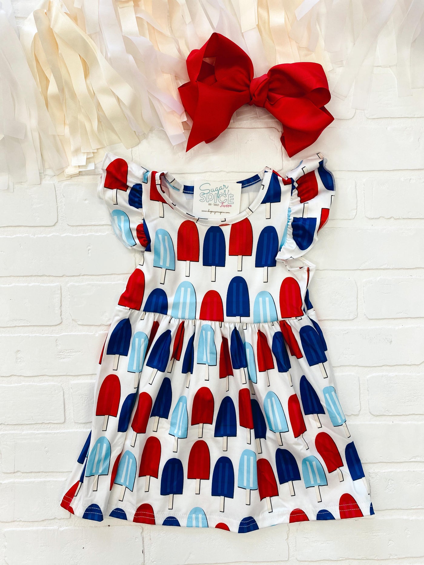 flutter sleeve red/white/blue white popsicles dress