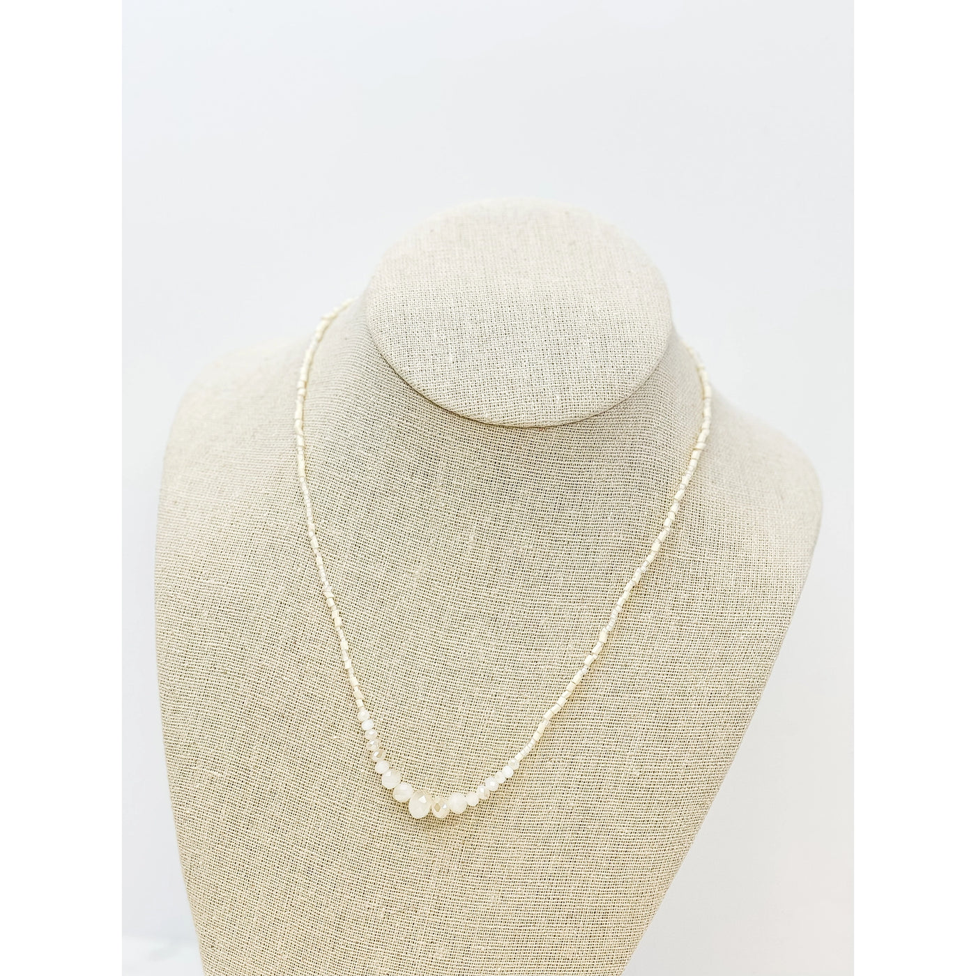 handmade white glass bead necklace