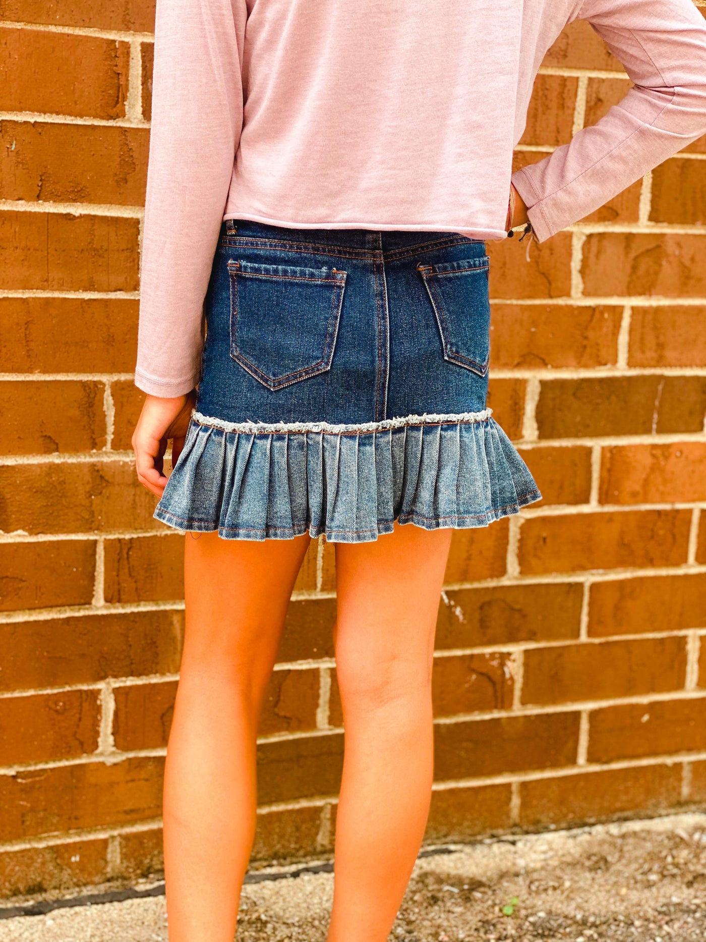 tractr girls indigo pleat skirt
