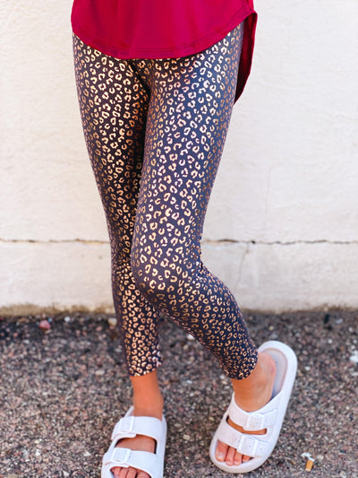 foil leopard legging
