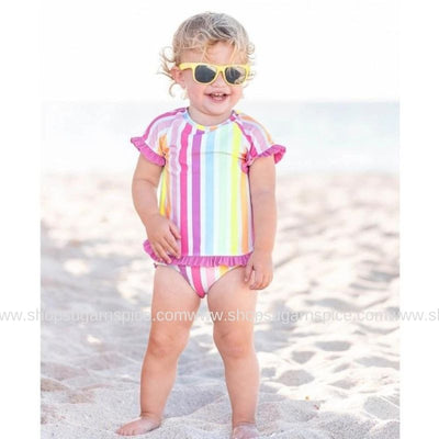 rainbow dream stripe rash guard bikini