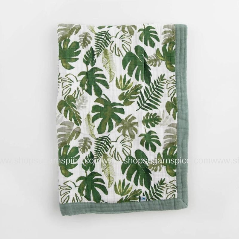 tropical leaf cotton muslin baby quilt