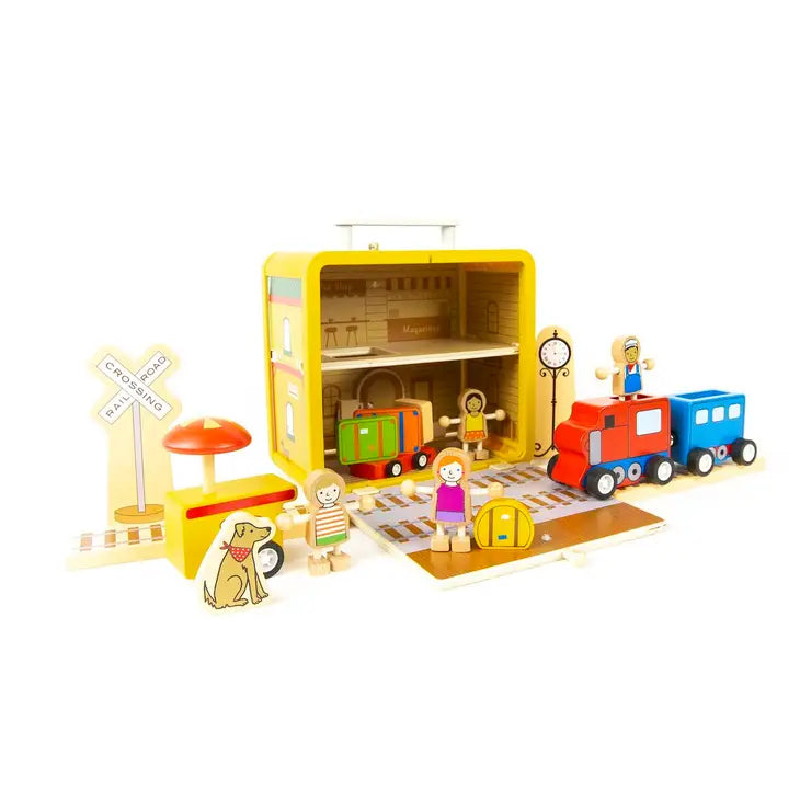 train station suitcase play set